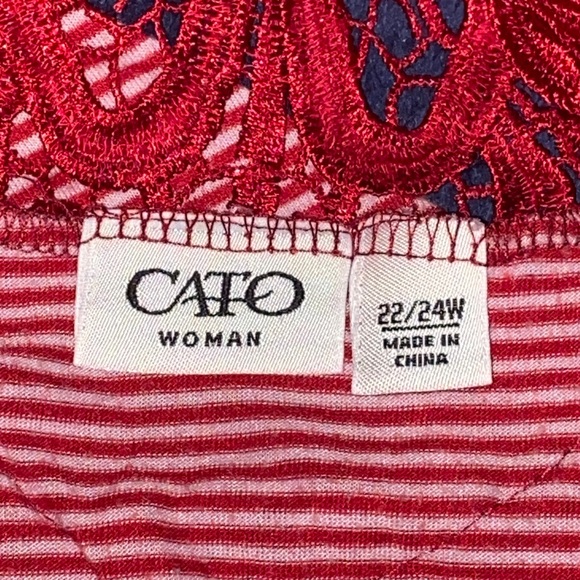 RED & WHITE STRIPED LACE RUFFLE TOP Cato Plus Size Fun & Flirty! 22/24 - Picture 4 of 5